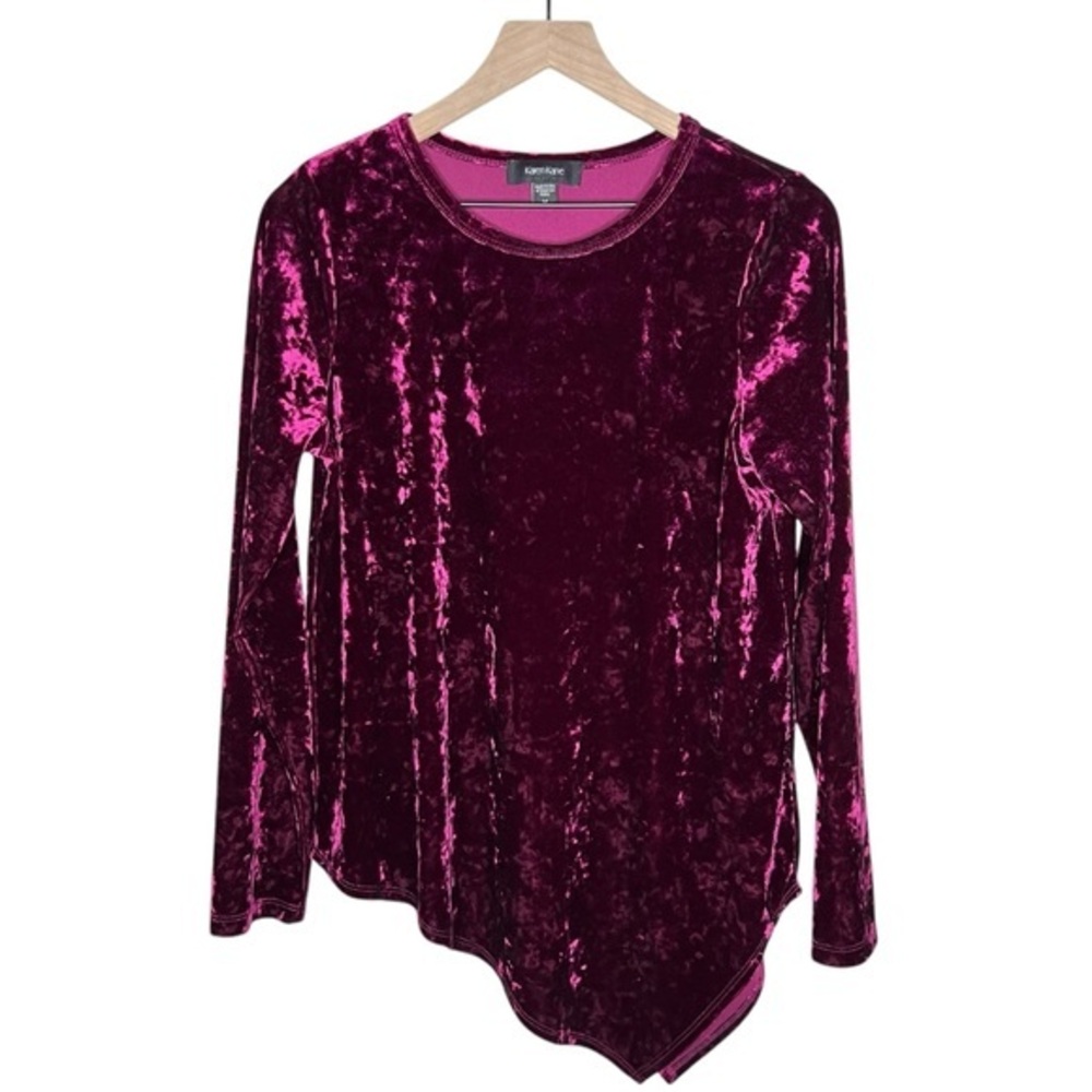 Karen‎ Kane Burgundy Crushed Velvet Long Sleeve Asymmetrical Hem Top Size M